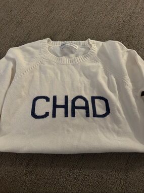 Ellsworth & Ivey Cream Crewneck Sweater with Navy 'CHAD' Knit